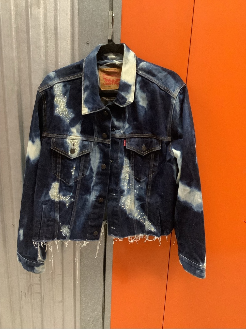 Levi's Navy and White Tie-Dye Distressed Denim Jacket